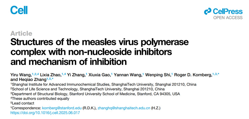 ​SIAIS researchers report the molecular mechanism of non-nucleoside inhibitors targeting measles and Nipah virus polymerases in Cell